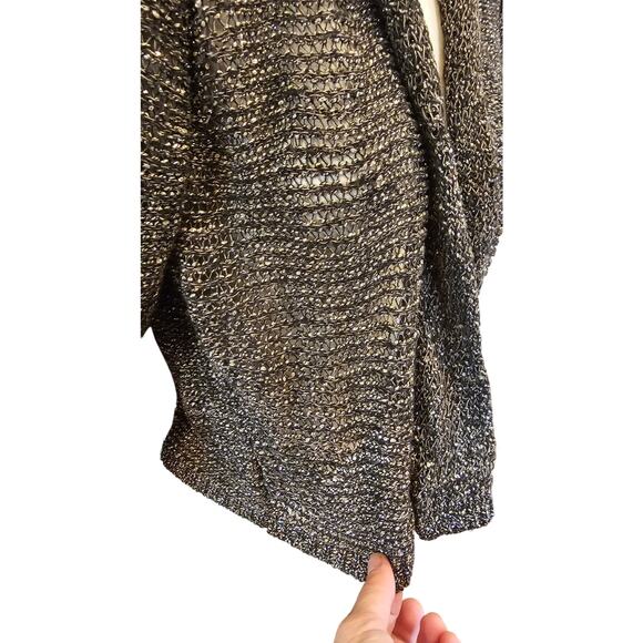 Eileen fisher sz M linen metallic blend black whimsigoth classy layering sweater - Picture 3 of 7